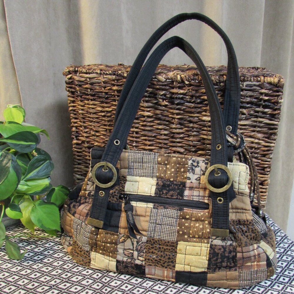 Donna Sharp Quilted Patchwork Purse - Browns - Ex… - image 6